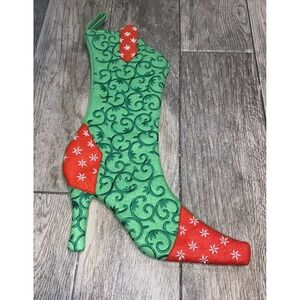 NWOT Dept 56 Whimsical Christmas Stocking Boot Green Red